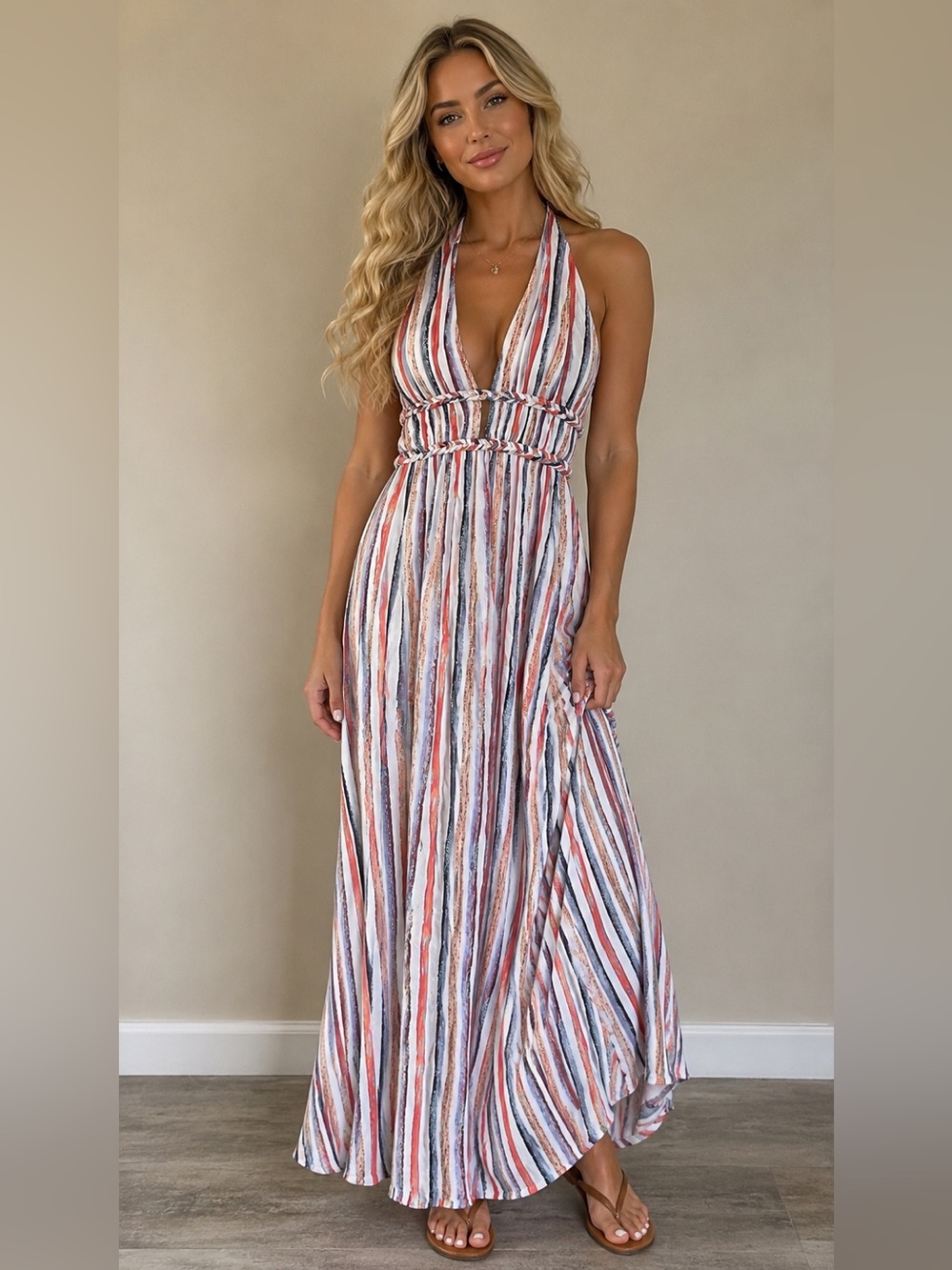ILLA ILLA Evaline Striped Halter Maxi Dress multicolor Small NWT
